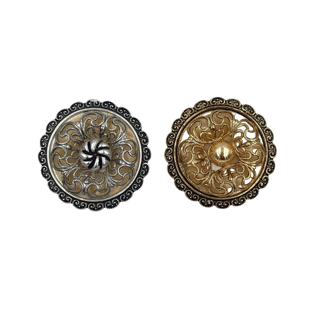 Vintage 1960s West Germany Scarf Clip Filigree Gold Silver Tone Victorian Lot
